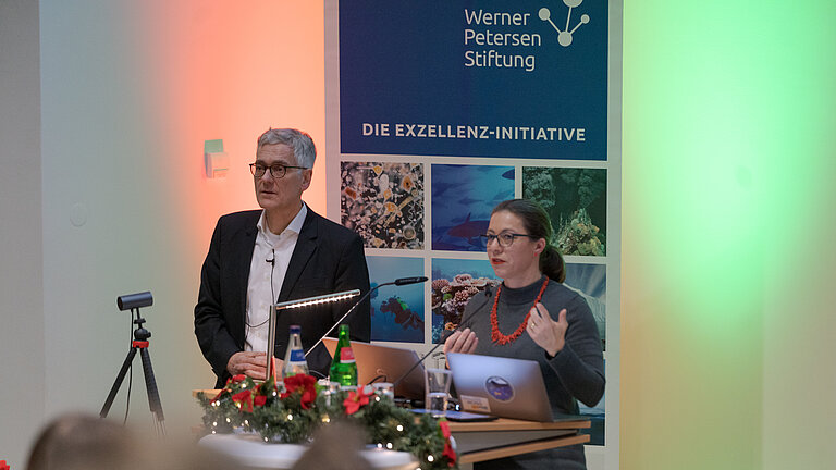 Frank Spiekermann and Katja Matthes at the lectern at the award ceremony