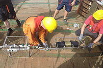 The oxygen optode sensors were extensively tested in the laboratory and in the field, as here during a mooring deployment. 