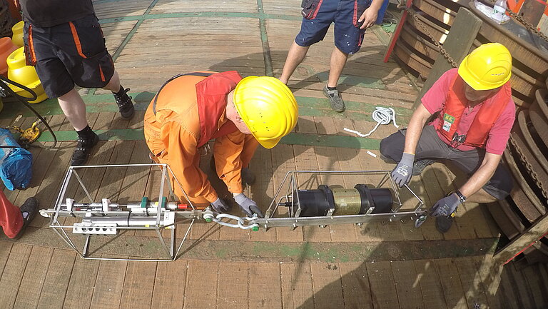 The oxygen optode sensors were extensively tested in the laboratory and in the field, as here during a mooring deployment. 