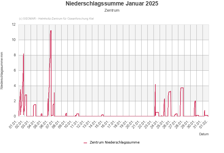 Niederschlagssumme Januar 2025 - Zentrum